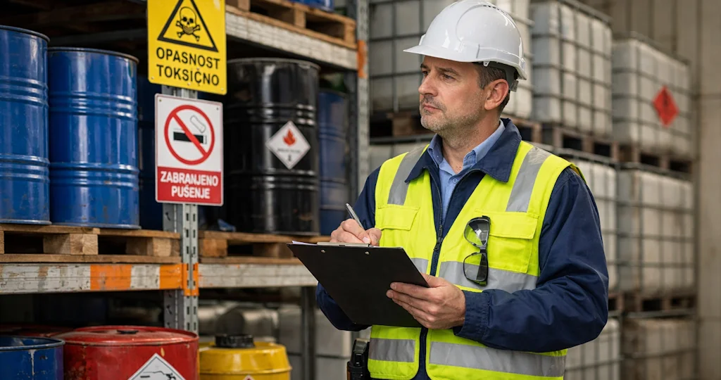 inspektor u skladištu opasnih materijala i kemikalija